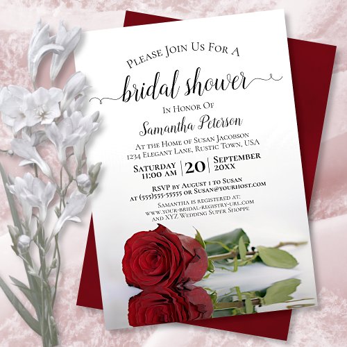 Elegant Reflecting Red Rose Bridal Shower Invitation