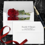 Elegant Reflecting Red Rose Wedding Envelope<br><div class="desc">These beautiful wedding envelopes are perfect for making your invitations all the more special. They feature a romantic design on the inside flap with a single long stemmed red rose reflecting with waves and ripples. The back flap has your return address in lacy script calligraphy. Sophisticated and chic, these envelopes...</div>