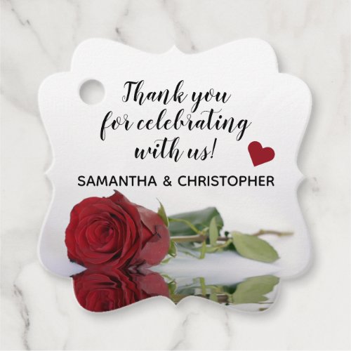 Elegant Reflecting Red Rose Wedding Thank You Favor Tags