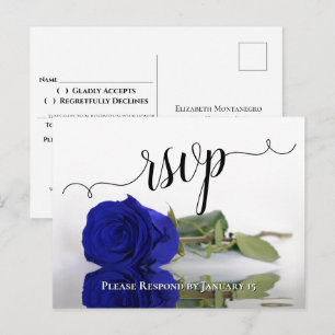 Elegant Reflecting Royal Blue Rose Wedding RSVP Postcard