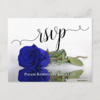 Elegant Reflecting Royal Blue Rose Wedding RSVP