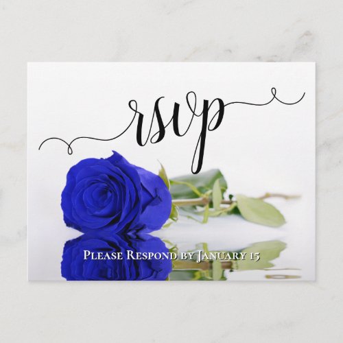 Elegant Reflecting Royal Blue Rose Wedding RSVP Postcard