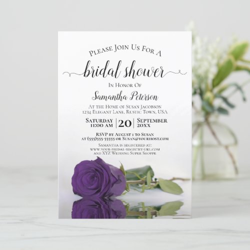 Elegant Reflecting Royal Purple Rose Bridal Shower Invitation