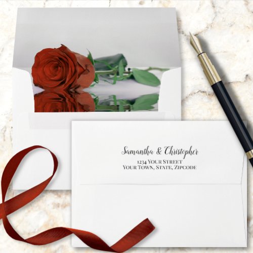 Elegant Reflecting Rust Orange Rose Wedding Envelope