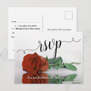 Elegant Reflecting Rust Orange Rose Wedding RSVP Postcard
