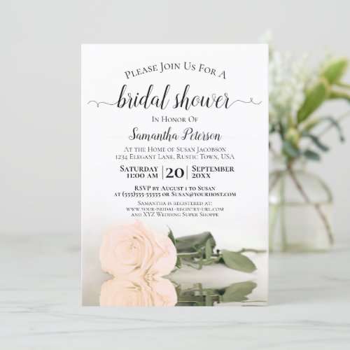 Elegant Reflecting Sepia Peach Rose Bridal Shower Invitation