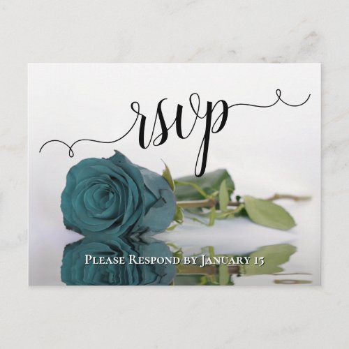 Elegant Reflecting Teal Rose Chic Wedding RSVP Postcard