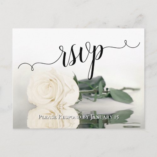 Elegant Reflecting White Ivory Rose Wedding RSVP Postcard