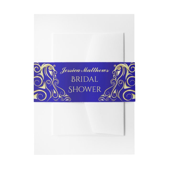 Elegant Regal Gold and Blue Bridal Shower Invitation Belly Band (Front Example)
