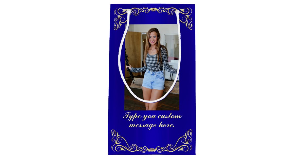 Elegant Regal Golden and Royal Blue Birthday Small Gift Bag Zazzle