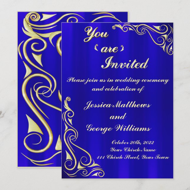 Elegant Regal Golden Flourish Typography Invitation (Front/Back)