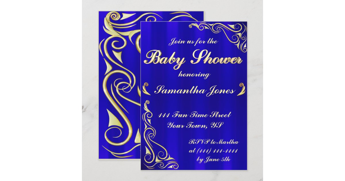Elegant Regal Golden Royal Blue Baby Shower Invitation Zazzle