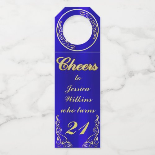 Elegant Regal Golden Royal Blue Birthday Bottle Hanger Tag