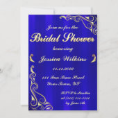 Elegant Regal Golden Royal Blue Bridal Shower Invitation (Front)