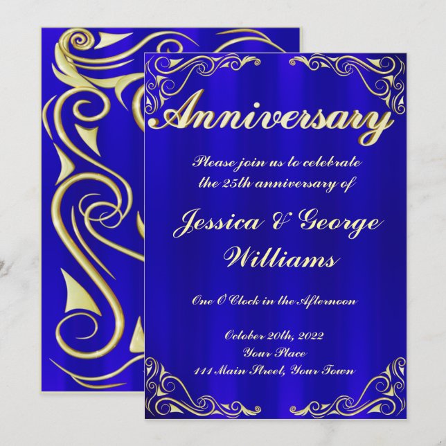 Elegant Regal Golden Typography Anniversary Invitation (Front/Back)