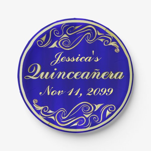 Elegant Regal Golden Typography Quinceaera Paper Plates