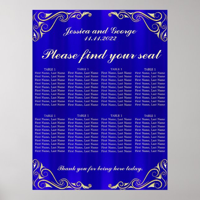 Elegant Regal Golden Typography Seating Chart (Front)