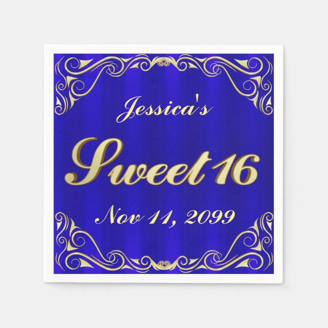 Elegant Regal Golden Typography Sweet 16 Napkins (Front)