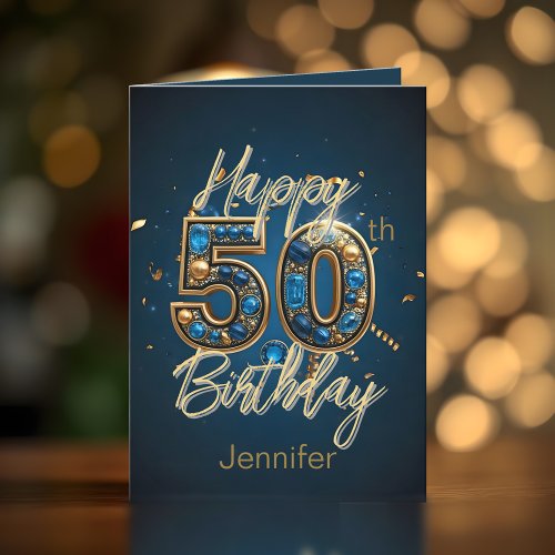 Elegant Regal Midnight Blue and Gold 50th Birthday