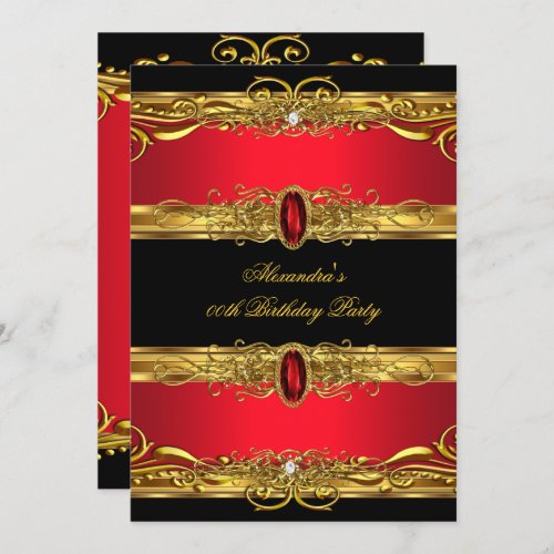 Elegant Regal Red Black Gold Birthday Party Invitation