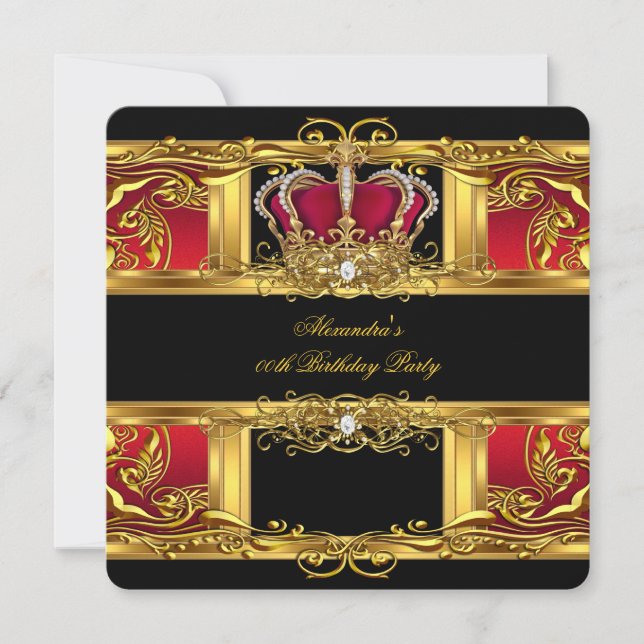 Elegant Regal Red Black Gold Queen Birthday 2 Invitation (Front)