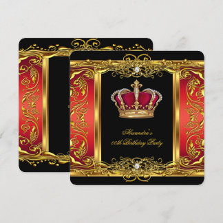 Elegant Regal Red Black Gold Queen Birthday 3 Invitation