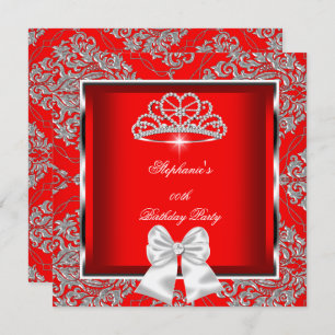 Elegant Regal Red Damask Silver Birthday Party Invitation