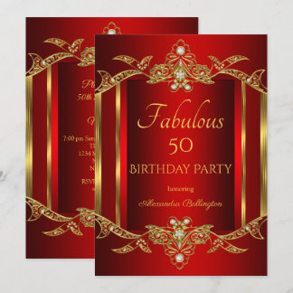 Elegant Regal Red Gold Birthday Party Invitation