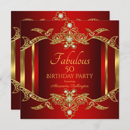 Elegant Regal Red Gold Birthday Party Invitation