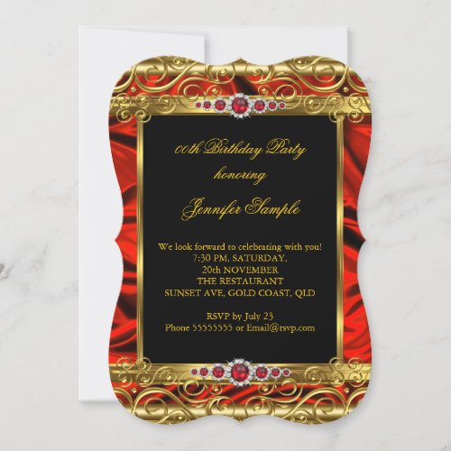 Elegant Regal Red Gold Damask Pearl Birthday Party Invitation
