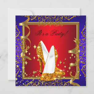 Elegant Regal Red Royal Blue Gold Shoes Party Invitation