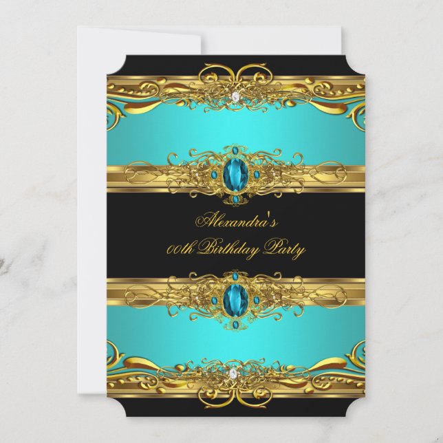 Elegant Regal Teal Black Gold Birthday Party Invitation (Front)