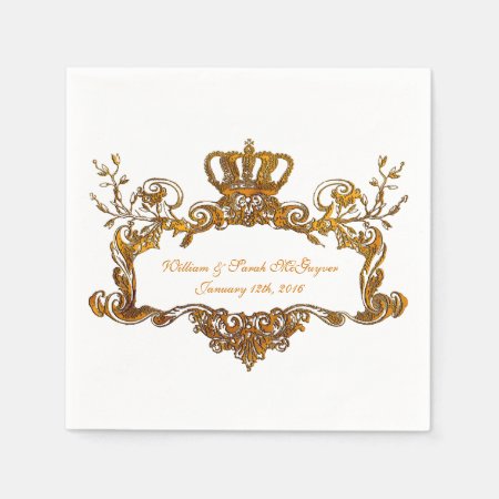 Elegant Regal Wedding Gold Text Paper Napkins