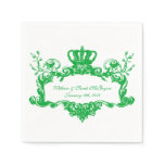 Elegant Regal Wedding Green Text Paper Napkins