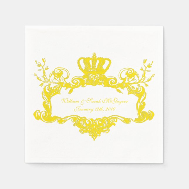 Elegant Regal Wedding Yellow Text Paper Napkins (Front)