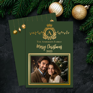 Elegant Regalia Monogram Merry Christmas Photo Foil Holiday Card
