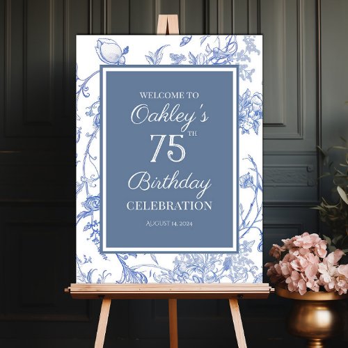 Elegant Regency Blue floral birthday welcome sign