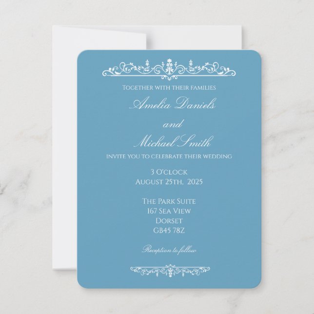 Elegant Regency Blue Vintage Wedding Invitation (Front)
