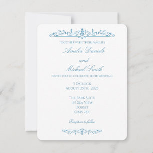 Elegant Regency Blue  & White Wedding Invitation