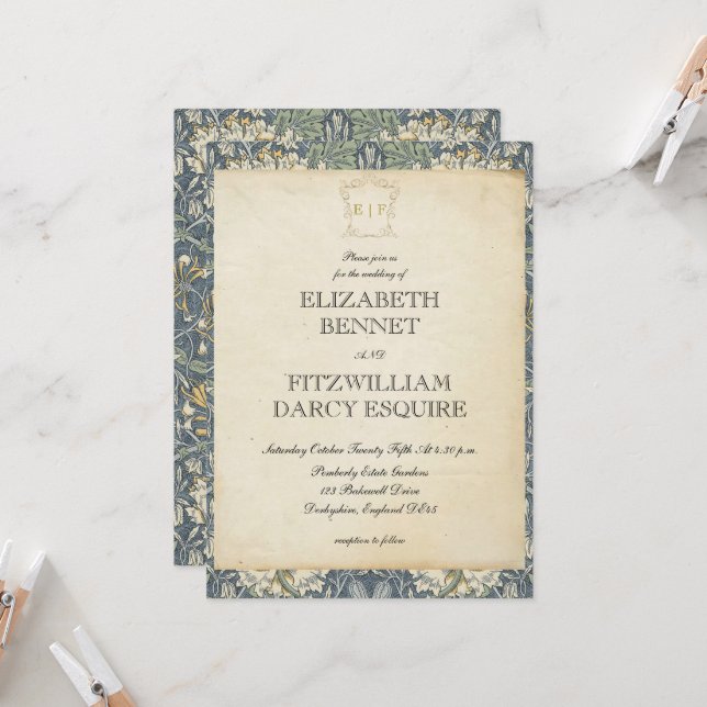 Elegant Regency Era/Antique Wedding Invitation (Front/Back In Situ)