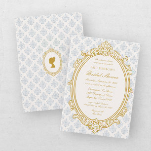 Elegant Regency Era Blue and Gold Bridal Shower Invitation