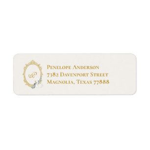 Elegant Regency Era Blue and Gold Bridal Shower Label