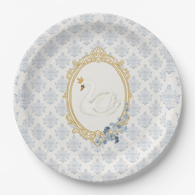 Elegant Regency Era Blue and Gold Bridal Shower Paper Plates (Front)