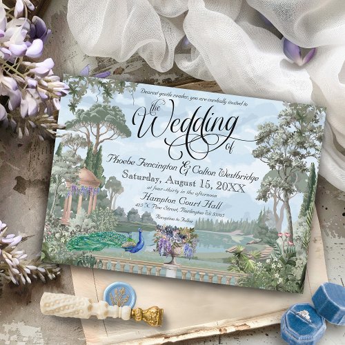 Elegant Regency Era Peacock Vintage Garden Wedding Invitation