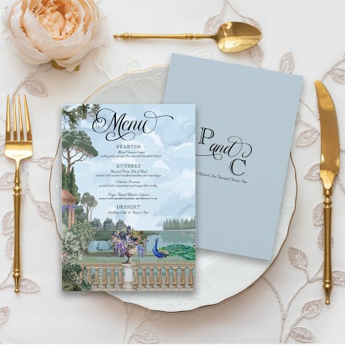 Elegant Regency Era Peacock Vintage Garden Wedding Menu