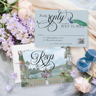 Elegant Regency Era Peacock Vintage Garden Wedding RSVP Card