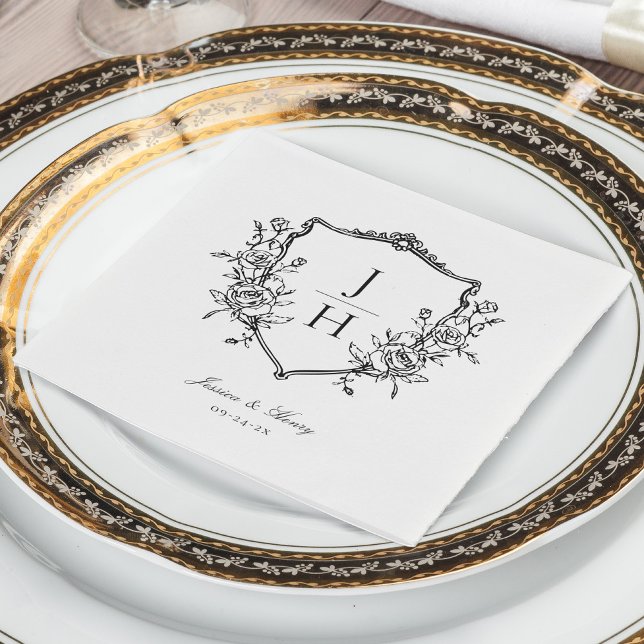 Elegant Regency Floral Crest Monogram Wedding  Napkins (Creator Uploaded)