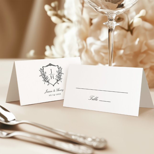 Elegant Regency Floral Crest Monogram Wedding  Place Card (Creator Uploaded)