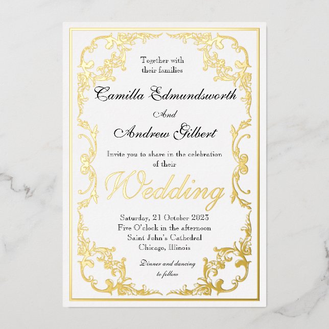 Elegant Regency Gold Ornate Border Wedding Foil Invitation (Front)