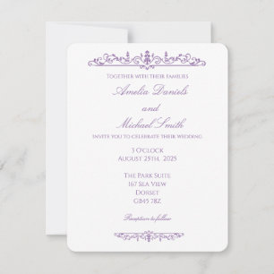 Elegant Regency Purple and White Wedding  Invitation